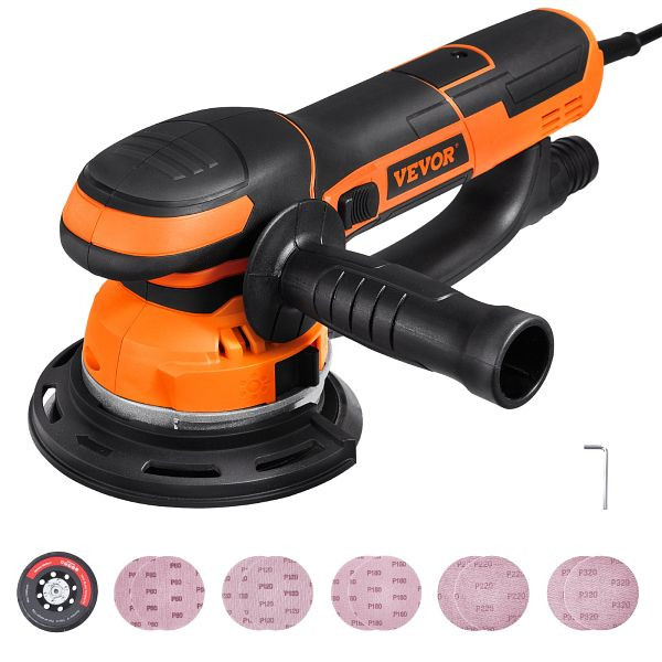 VEVOR Exzenterschleifer 6'' Dual-Action-Schleifgerät, 10 Stück Schleifpapier, 6 Geschwindigkeiten, GDSGJBS6INCHPL1CBV2