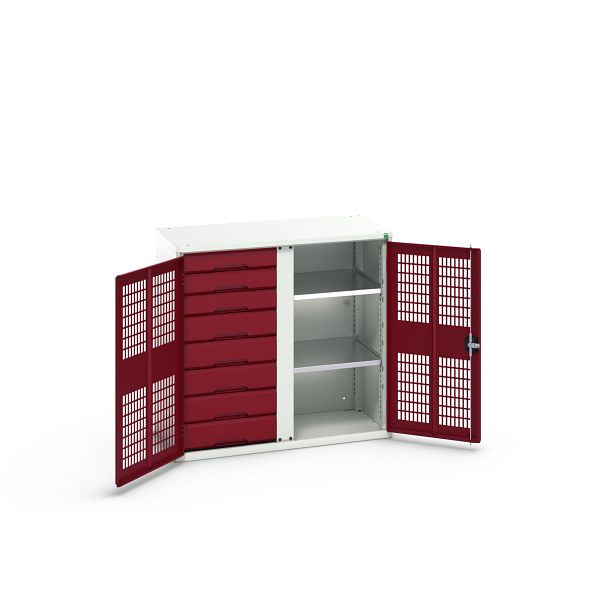 bott verso Garderobenschrank mit Belüftung mit 2 Fachböden, 8 Schubladen, 3x100mm/5x125mm, Trennwand, Lichtgrau/Purpurrot, 16926766.24