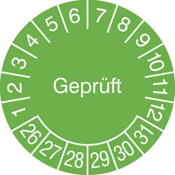 Stein HGS Prüfplaketten ohne Jahresfarbe (6 Jahre), Geprüft, grün, 2026-2031, 31.3724-26