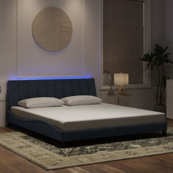 vidaXL Bettgestell mit LED-Leuchten Dunkelgrau 180x200 cm Samt, 3213794