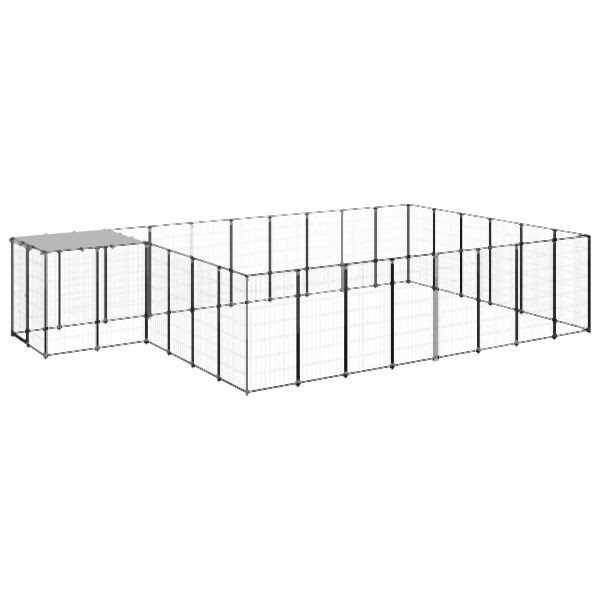 vidaXL Hundezwinger Schwarz 15,73 m² Stahl, Schwarz und Silbergrau, 3082214