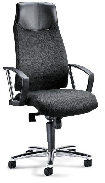 Deskin Managementsessel ALTHEA mit Armlehnen, Schwarz, 480 x 460 x 1160 mm, Gestell: Verchromt, feste Armlehnen, 219743