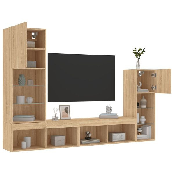 vidaXL 4-tlg. Wohnwand mit LED-Beleuchtung Sonoma-Eiche Holzwerkstoff, 3216649