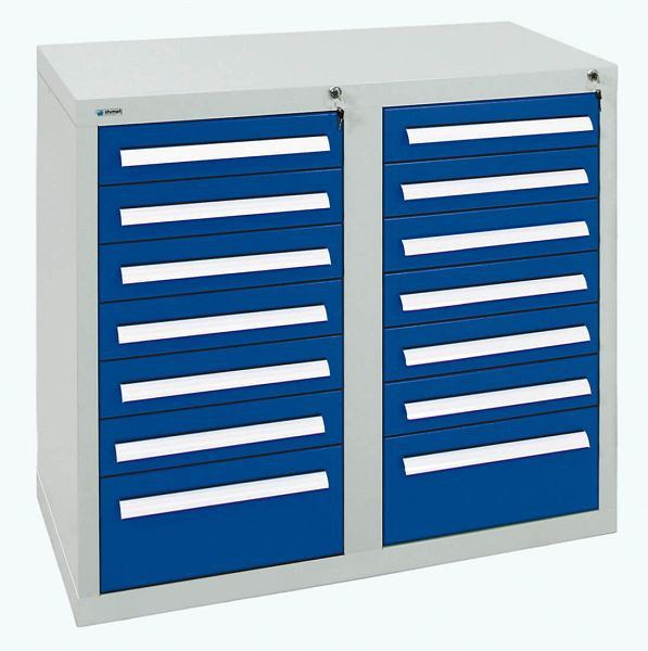 stumpf Schubladenschrank Serie T-100/35-2, RAL 7035/5010, 14 Schubladen (12x100, 2x200mm), 8152274