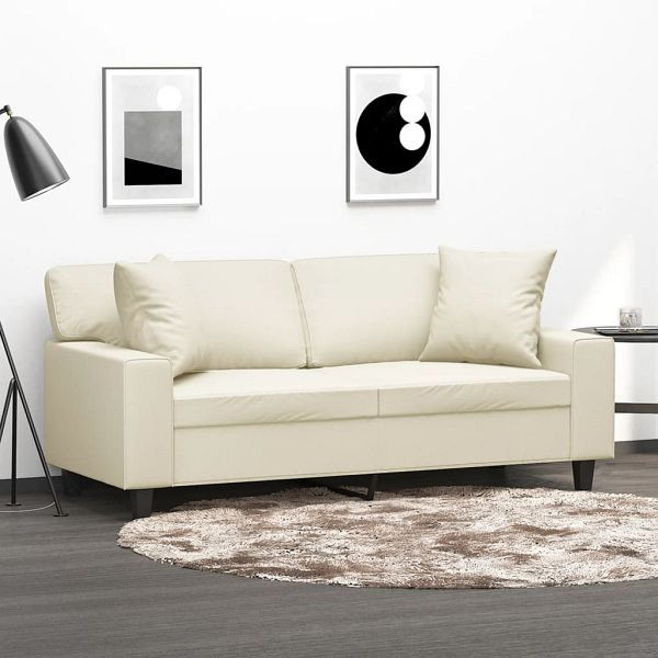 vidaXL 2-Sitzer-Sofa mit Zierkissen Creme 140 cm Kunstleder, 3200867