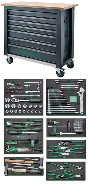 STAHLWILLE Werkzeug-Sortiment mit Werkbank Schub, Länge 7 anthrazit, RAL 7016 161 Stück, 98830179