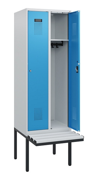 C+P Spind Evolo PLUS, 2 Abteile, 1950x600x815mm, 7035/5012, Zylinderschloss, Material Sitzfläche Kunststoff, 0490405-20 S10088