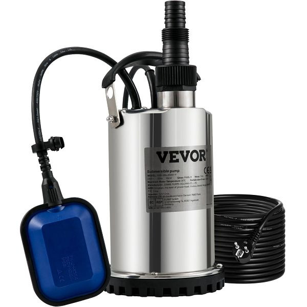 VEVOR Schmutzwasserpumpe 550W Tauchpumpe 230V Gartenpumpe Durchfluss 9500L/h Schmutzwassertauchpumpe IPX8, WSBB075HP220V0FVJV2
