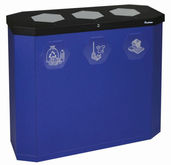 stumpf Sixco 3 swing Recycling-Station-3fach, 3 x 45 Liter, ultramarinblau-metallic, Abmessung: 830x950x355 mm, mit Klappen aus Edelstahl, 560-135-05