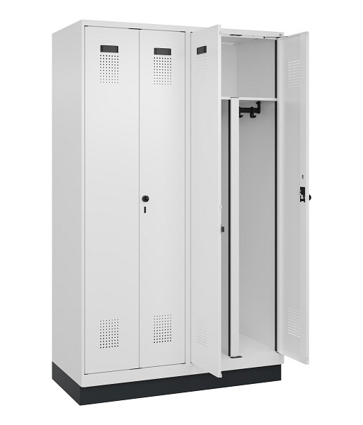C+P PSA Schwarz-Weiß-Spind Evolo PLUS, mit Sockel, 4 Abteile, 1950x1200x500mm, 9, RAL 9016 Verkehrsweiß, Drehriegel, 049022-40P S10020