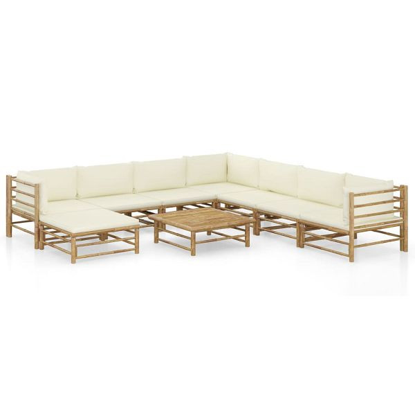 vidaXL 9-teilig Garten-Lounge-Set mit Cremeweißen Kissen Bambus, 3058229