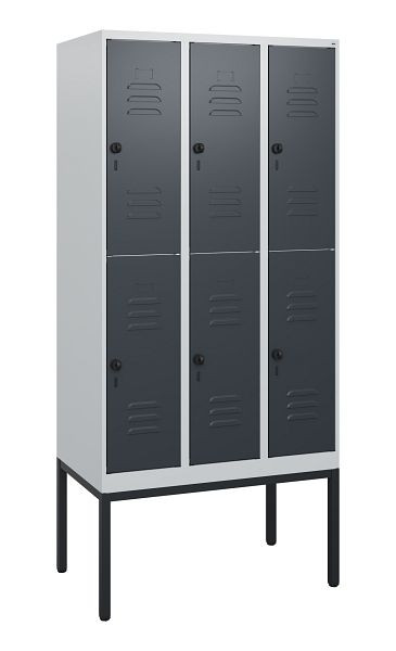 C+P Doppelstöckiger Spind Classic PLUS, Gestell, 3 Abteile, 1950x900x500mm, 7035/7016, Drehriegel, 0803305-30 S10008