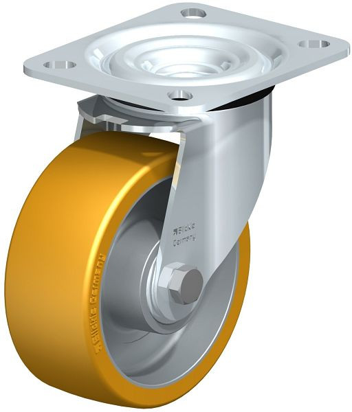 Blickle L-ALTH 100K Stahlblech-Lenkrolle, mittelschwere Ausführung, mit Anschraubplatte, Blickle Extrathane®, Hellbraun, 284059