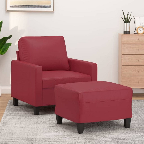 vidaXL Sessel mit Hocker Weinrot 60 cm Kunstleder, 3201022