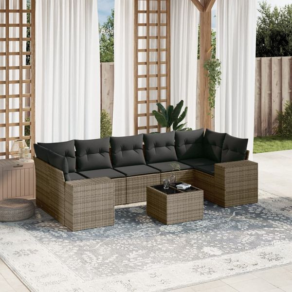 vidaXL 8-teilig Garten-Sofagarnitur mit Kissen Grau Poly Rattan, 3254677