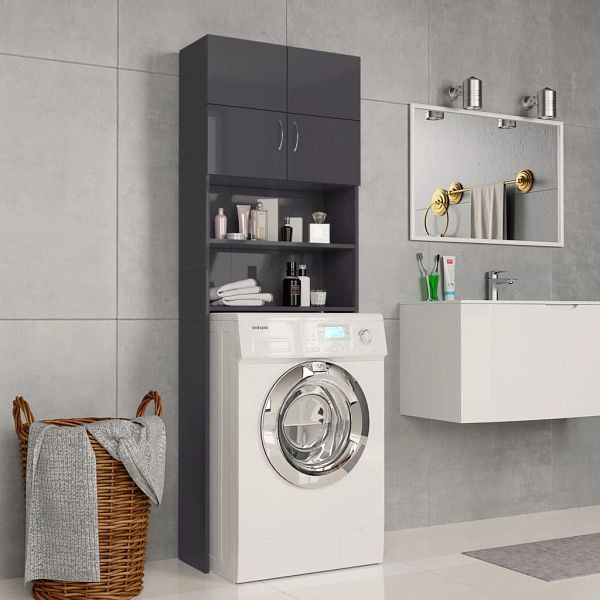 vidaXL Waschmaschinenschrank Hochglanz-Grau 64x25,5x190 cm, 800035