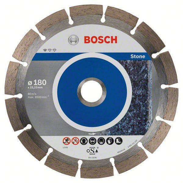 Bosch Diamanttrennscheibe Standard for Stone, 180 x 22,23 x 2 x 10 mm, 10er-Pack, 2608603237