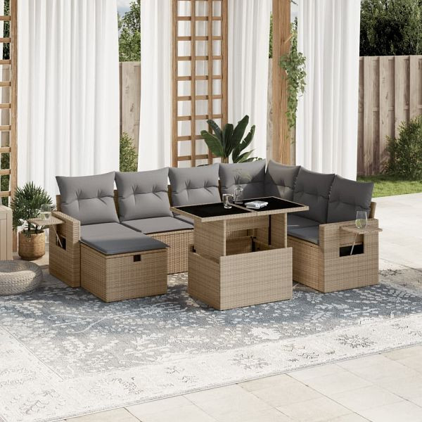 vidaXL 8-teilig Garten-Sofagarnitur mit Kissen Beige Poly Rattan, 3274999