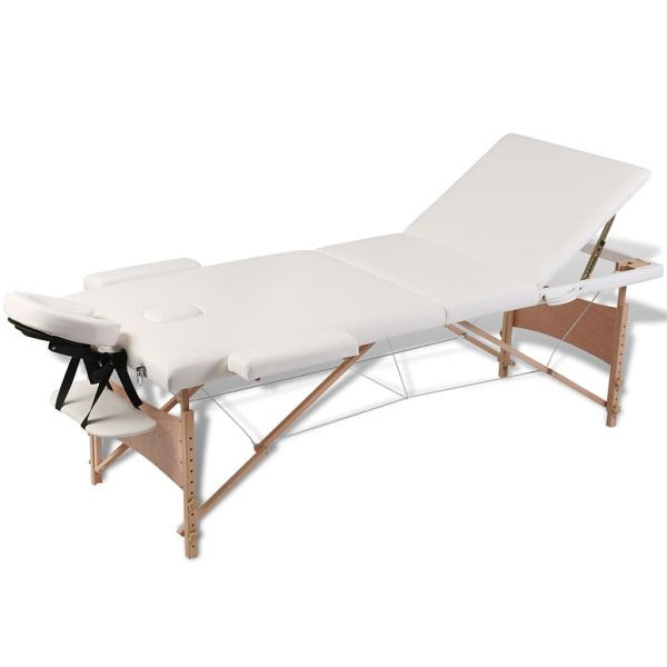 vidaXL Massageliege Klappbar 3-Zonen mit Holzgestell Cremeweiß, 110082