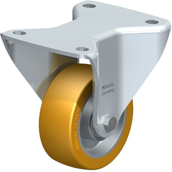 Blickle BH-ALTH 101K-3 Stahlblech-Bockrolle, Schwerlast-Ausführung, mit Anschraubplatte, Blickle Extrathane®, Hellbraun, 752604