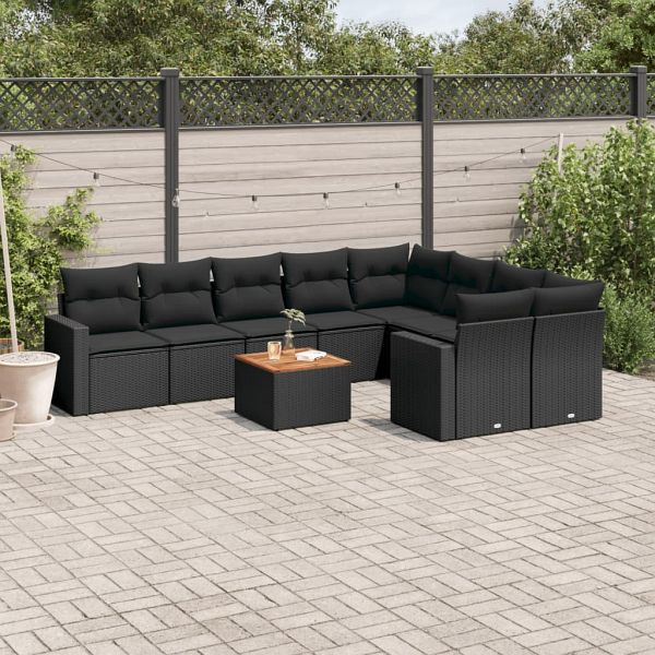 vidaXL 10-teilig Garten-Sofagarnitur mit Kissen Schwarz Poly Rattan, 3256608