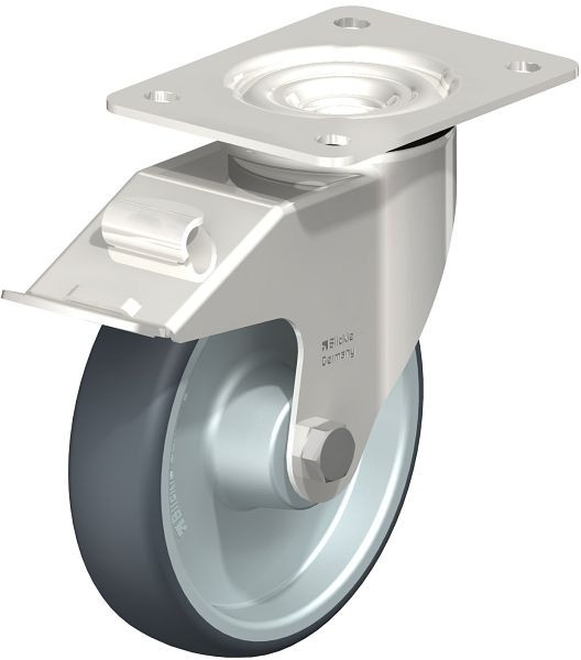 Blickle LEX-TPA 160XR-FI Edelstahl-Lenkrolle mit Anschraubplatte & Feststeller, Thermoplastisches Gummi-Elastomer, Grau, 754548