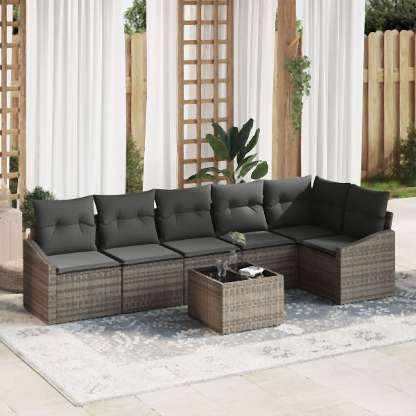 vidaXL 6-teilige Garten-Essgruppe mit Kissen Schwarz Poly Rattan, 3355418
