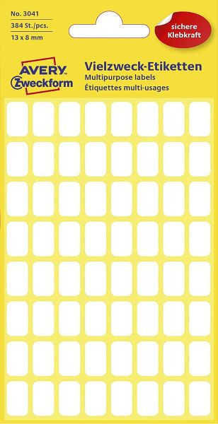 AVERY Zweckform 3041 Mini-Organisations-Etiketten, 13 x 8 mm, 6 Blatt/384 Etiketten, weiß, 3041