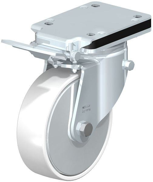 Blickle LH-PO 160K-IS-FA Stahlblech-Lenkrolle, Schwerlast-Ausführung, mit Anschraubplatte & Feststeller, Polyamid, Weiß, 750028