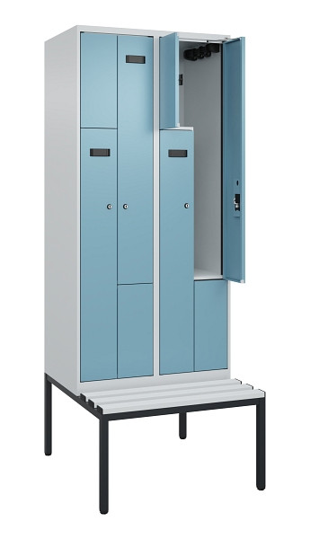 C+P Z-Spind Evolo PLUS, Bank, 4 Fächer, 2120x800x815mm, 7035/0010, Zylinderschloss, Sitzfläche Kunststoff, Sitzbank, 0490537-224 S10090