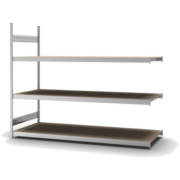 hofe Großfach-Anbauregal, 2000x800x2500 mm, 3 Fachebenen, Spanplatte verzinkt, 350 kg Fachlast, 1200 kg Feldlast, zweiseitige Bedienung, GZA20825S