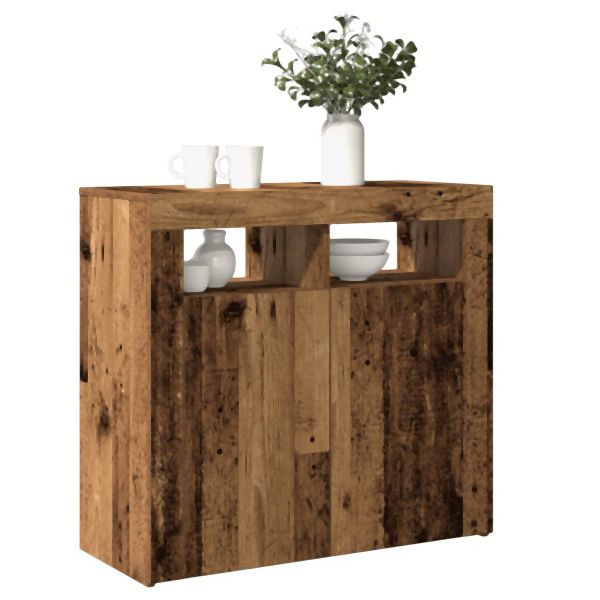vidaXL Sideboard mit LED-Leuchten Altholz-Optik 80x35x75 cm, 856361