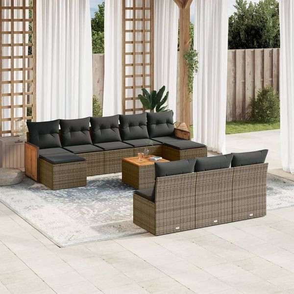 vidaXL 11-teilig Garten-Sofagarnitur mit Kissen Grau Poly Rattan, 3260478