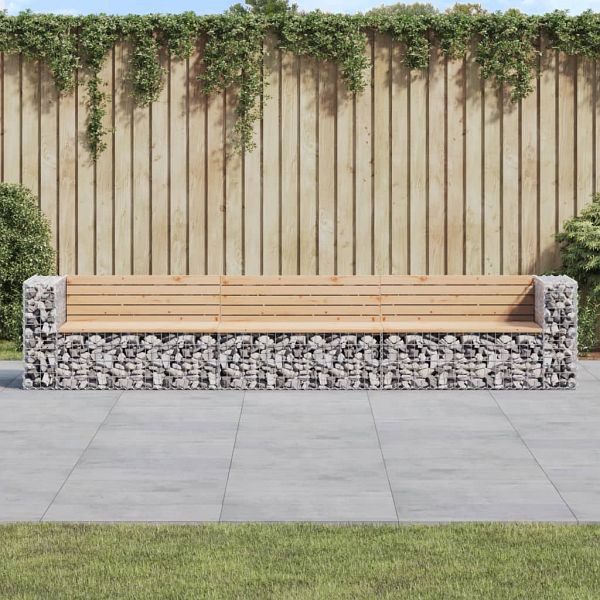 vidaXL Gartenbank aus Gabionen 347x71x65,5 cm Massivholz Kiefer, 3196254