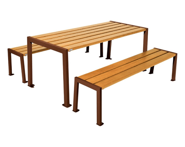 Procity Sitzgruppe Silaos, Stahl & Holz, (1 Tisch & 2 Sitzflächen), helle Eiche/Rost Korken Effekt, 209650.S025.CHEC