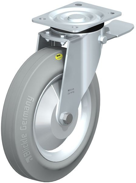 Blickle L-RD 252R-3-ST-VLI-FA Stahlblech-Lenkrolle, mittelschwere Ausführung, mit Anschraubplatte & Feststeller, Zweikomponenten-Vollgummi, Grau, 850003