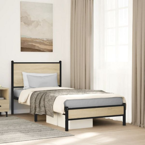 vidaXL Metallbett ohne Matratze Sonoma-Eiche 90x200 cm, 4007861