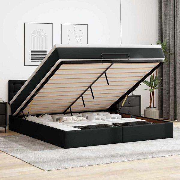 vidaXL Ottoman-Bett mit Matratzen & LEDs Schwarz 160x200 cm Kunstleder, 3312162