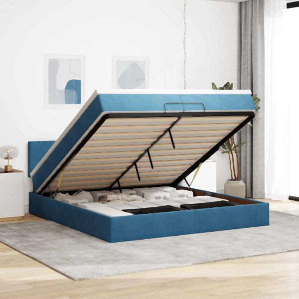 vidaXL Ottoman-Bett mit Matratze Dunkelblau 200x200 cm Samt, 3311727