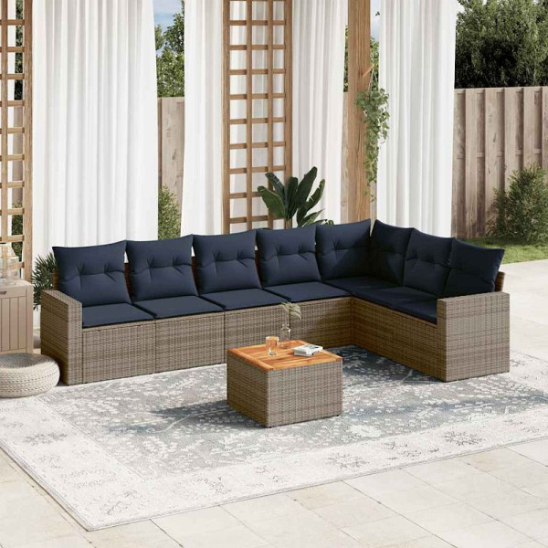 vidaXL 8-teilige Garten-Sofagarnitur mit Kissen Grau Poly Rattan, 3256488