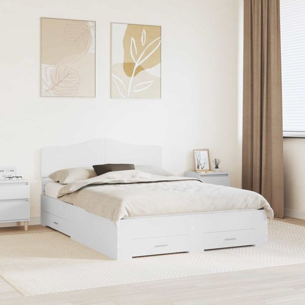 vidaXL Bettrahmen mit Kopfteil Weiß 140 x 200 cm Holzwerkstoff, 3413184