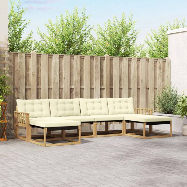 vidaXL Outdoor-Sofagarnitur mit Kissen 6-teilig Weiß und Creme, 3388944