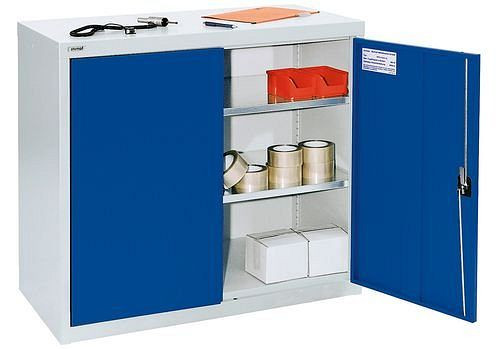 stumpf Flügeltürenschrank Esta, 2 Fachböden verzinkt Korpus lichtgrau, Tür enzianblau, B 1000 mm, H 900 mm, 251877