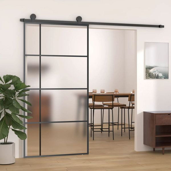 vidaXL Schiebetür ESG Glas und Aluminium mattiert 102,5x205 cm Schwarz, 151687