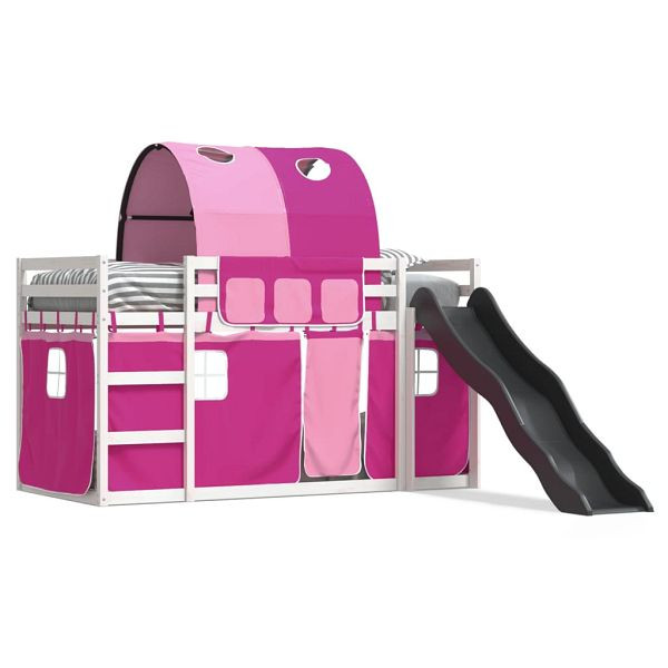vidaXL Etagenbett mit Rutsche und Gardinen Rosa 90x200 cm, 3284139