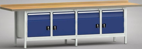 KLW Standard-Werkbank - 3000 x 700 x 840 mm L x T x H, je Arbeitsplatz links & rechts 150EA/Türe 350 mm, WS427N-3000M40-E1650