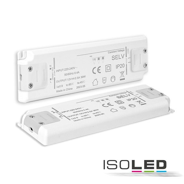 ISOLED LED Trafo 12V/DC, 0-30W, ultraslim, SELV, 15 x 50 x 160 mm, 116135