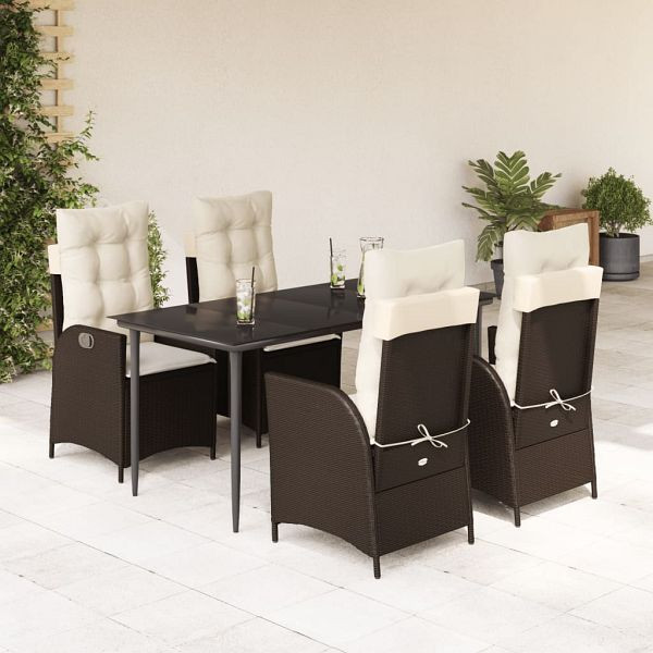 vidaXL 5-tlg. Garten-Essgruppe mit Kissen Braun Poly Rattan, 3213198