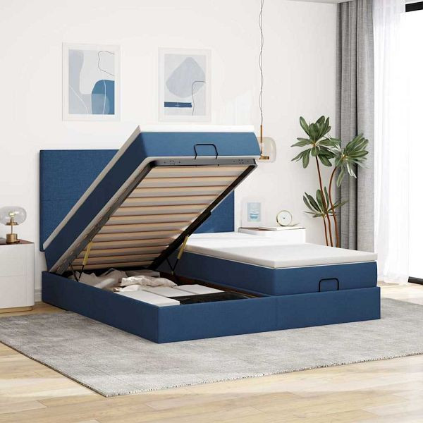 vidaXL Ottoman-Bett mit Matratzen & LEDs Blau 180x200 cm Stoff, 3314526