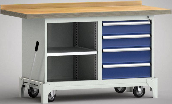KLW Fahrbare Profi-Werkbank - 1500 x 700 x 871 mm L x B x H, links Schrank offen; rechts 2x125EA/2x150EA, WP782N-1500M45-E7032